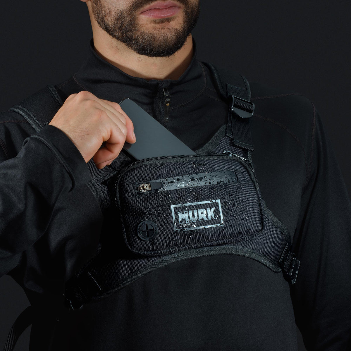 Front view of the MVRK chest pack worn close to the torso