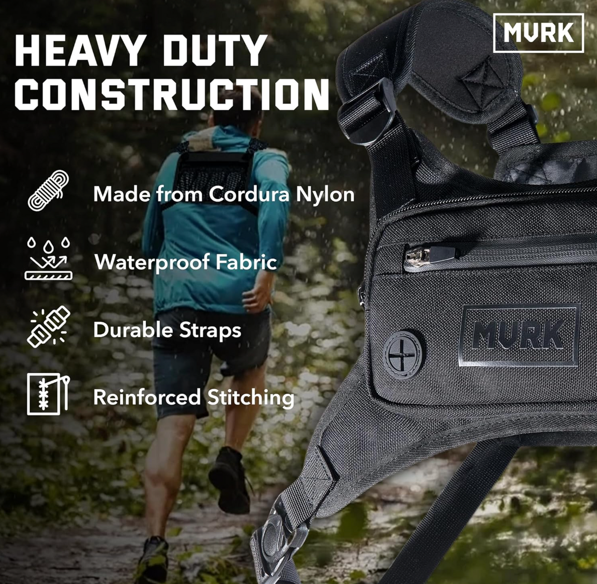 Rear mesh panel and adjustable straps on the MVRK chest pack